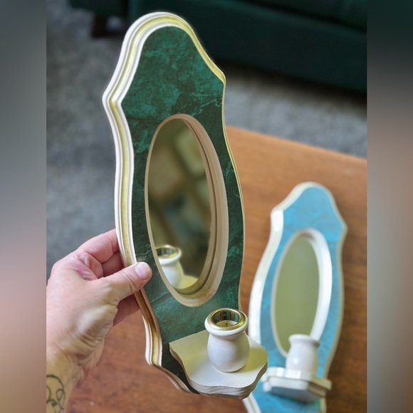 Vintage wooden mirror wall sconces - Picture 12 of 12